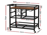 Artiss Bar Cart Drinks Trolley Serving Wine Rack Glass Holder 3 Hooks 72cm Black FUR-Z-BC-PB80-BK