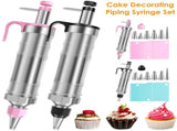 Cake Decorating Syringe Set, Stainless Steel Icing Dispenser with 6 Nozzles 3 Scrapers, Black V1188-MS-721-207