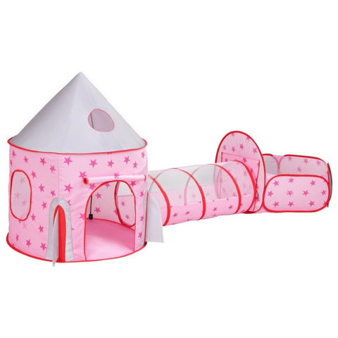 Keezi Kids Playhouse Play Tent Pop Up Castle Crawl Tunnel Basketball Hoop Pink BPOOL-C-135-PK