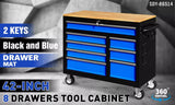 HORUSDY 42 inch 8 Drawer Tool Cabinet 1000 lbs Wood Top Power Strip Casters Blue V465-86514