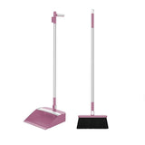 Pink Rotatable Broom and Dustpan Set with Self-Cleaning Scraper Teeth Standing Storage Long V1366-AZ2-W-12686