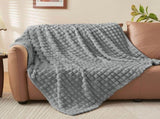 Updated Grey Throw Blanket for Couch and Bed- Super Soft and Warm 3D Checkered Fluffy Fuzzy Fleece V1107-742-51520-GRY4