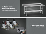 Cefito Stainless Steel Kitchen Bench w/ Splashback 1500x600MM 430 SSKB-430S-WHEEL-59H