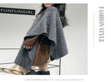 Grey Premium Knitted Wool Blend Poncho - Elegant Thickened Drape Shawl & Cape Cardigan Coat V888-ELOSUNG49406