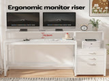 Artiss Computer Desk Home Office Study Table Desks w/Drawers Open Shelf White 160CM FUR-U-CD-MET160-WH-AB