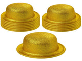 12x GLITTER BOWLER HAT Fancy Party Plastic Costume Cap Fun Dress Up Sparkle BULK - Yellow/Gold V563-12GLTRBWLRHAT-YLW-GLD