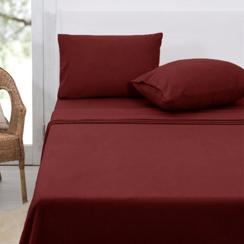 Polar Fleece Sheet Set Double 30cm Wall Burgundy V442-ATX-SHEETS-POLARFLEECE-BURGUNDY-DS