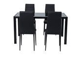 5PC Indoor Dining Table and Chairs Dinner Set Glass Leather Kitchen-Black V264-DNT-401S-BLK-1M-DNC-404S-BLK-04