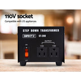 Giantz Step Down Transformer 200W 240V TO 110V Stepdown Voltage Converter AU-US ST-200W-BL