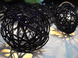 1 Set of Black 5cm Rattan Cane 50 Ball Battery Powered LONG 5m String Lights Christmas Gift Home V382-BLACKRATTBALLBATT50