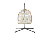 Gardeon Foldable Outdoor Swing Chair with Stand Cushion Rattan Patio Furniture HM-EGG-ROPE-XD-S-YE