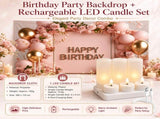 Birthday Party Backdrop and Rechargeable LED Candle Set - 180x115 cm Printed Floral, balloon, and V888-ELOSUNG53487