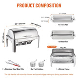 VEVOR Roll Top Chafing Dish Buffet Complete Set, 7.5L Stainless Steel Chafer with Full Size Pan, V952-ZFXFGCL1JTZF5Y4C1V0
