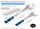 5 in 1 Flex Head Adjustable Wrench, Reversible Jaw Pipe Wrench with Retractable Extension Shank and V1192-AZ-W-0819
