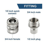 Stainless Steel Pressure Washer Quick Connect Kit, m22 14mm To 3/8in Quick Connect, 3/4in To 1/2in V1189-LC-QP-00527