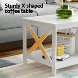 Artiss Coffee Table Storage Shelf White FUR-S-COF10-WH
