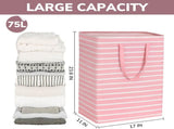 2 Pack Thin Stripe Laundry Hamper with Handles, Pink 75L V1237-ZY00B0DGKS7S6B