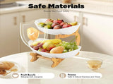 CARLA HOME 2-Tier Plastic Fruit Bowl Basket with Bamboo Stand for Kitchen Counter, Snack Tray, V178-36197