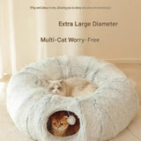 Grey Foldable Cat Tunnel Bed - Plush 2-in-1 Pet Nest with 26cm Wide Opening, Non-Slip Base and V888-ELOSUNG53674