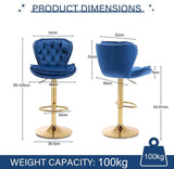 SERENIT Swivel Bars Set of 2 Counter Height Barstools with Back Velvet Upholstered Adjustable V255-GP2210R-NAVYBLUE