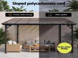 Instahut Gazebo Lean-To Pergola Garden Patio Polycarbonate 356cm X 275cm Brown GAZB-PLC-SRF-33X23-AB