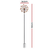 Gardeon Garden Windmill Metal Wind Spinner Solar Light Outdoor 190cmr Bronze GWM-190CM-FWSL-BZ