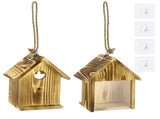 2PCS Pinewood Birdhouses with 4 Hooks, 6.8" x 4.9" x 8.3" Wooden Bird House with Transparent Window V1192-AZ-W-18419