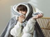 Hooded Blanket Wearable Polyester Plush Rabbit Ear Hooded Blanket Throw Soft Warm Blanket for Home V1294-YM0512-3117220259412