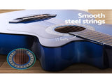 Alpha 38 Inch Acoustic Guitar Wooden Body Steel String Full Size w/ Stand Blue GUITAR-D-38-BLS-CAPO