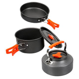 Portable Black Aluminum Camping Cookware Set with Pot, Pan, and Kettle for Outdoor Hiking and Travel V1192-AZ-W-23887