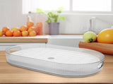 Household Transparent Oval Tea Tray with Draining Function Reusable Pet Material V1370-AZ4-09663