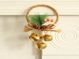 Rustic Christmas Ring Ornament with Gold Bells and Pinecones - Holiday Hanging Decor 10 pieces V888-ELOSUNG10533