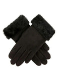 Dents Womens Louisa Sheepskin Gloves Winter Ladies Glove - Suede Black V563-7-1056-BLACK-L