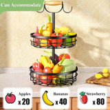 2-Tier Fruit Basket Bowl Storage with Wood Lift Handle and Dual Banana Tree Hanger for Kitchen V178-36086