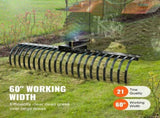Tow Behind Landscape Rake, 1.5m Tow Dethatcher with 21 Steel Coil Tines, Lawn Dethatcher Rake V952-ZXSCJ60BDSDLG2B3EV0