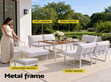 Gardeon 6 Seater Outdoor Dining Sofa Set Steel Frame Cushions White FF-DINING-7SOFA-WH-ABCD