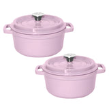 SOGA 2X 26cm Pink Cast Iron Ceramic Stewpot Casserole Stew Cooking Pot With Lid STEWPOT3026X2