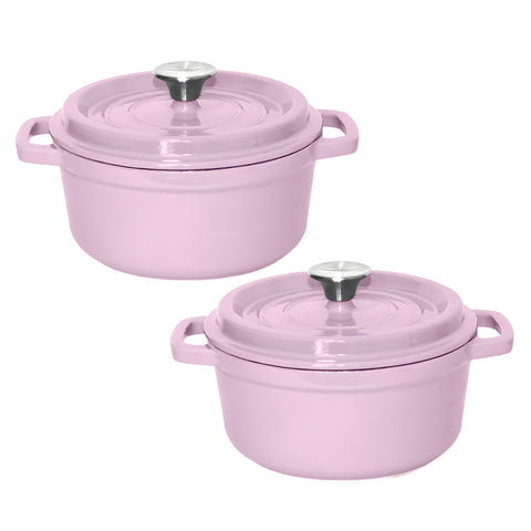 SOGA 2X 26cm Pink Cast Iron Ceramic Stewpot Casserole Stew Cooking Pot With Lid STEWPOT3026X2