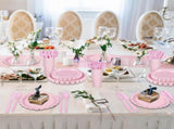 7-Piece Pink Scalloped Party Tableware Set with Floral Wavy Edges Elegant Disposable Paper Plates V888-ELOSUNG49996