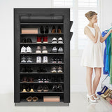 9 Tier Shoe Rack Portable Storage Cabinet Organiser Portable Wardrobe W/ Cover Black V201-QHGMMOREONE040