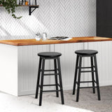 Artiss 2x Bar Stools Round Chairs Wooden Black BA-G-7033-BKX2