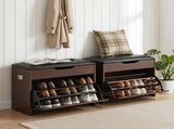 Artiss 2x Shoe Bench Set Flip Drawer Walnut CABINET-8836-WALX2