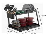 CARLA HOME 2-Tier Dish Drying Rack for Kitchen Countertop with Drainage Tray, Utensil Holder, LSB-36325