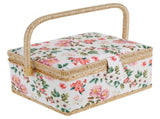 Sewing Basket with Removable Tray, Pin Cushion and Floral Fabric Organizer for Craft Supplies V1188-MS-721-283