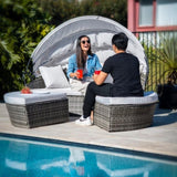 LONDON RATTAN 3PC Outdoor Daybed Patio Rattan Sofa Sun Lounge Furniture Grey Wicker Off White Canopy V219-FURODRLONADBG4