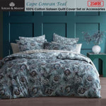 Logan & Mason Cape Conran Teal 250TC 100% Cotton Sateen Quilt Cover Set Queen V442-LED-QUILTCS-CAPECONRAN-TEAL-QS