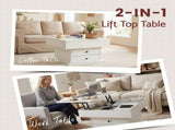 Artiss Lift Top Coffee Table Centre Table with Rotating Top Hidden Storage White FUR-AC-COF-01-WH