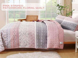 Pink Floral Stripe Bloom Bedspread Coverlet 3 Piece Set V745-AC081167Q13U