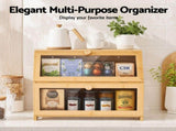 Artiss Bamboo Bread Box 2-Tier Kitchen Countertop Storage 39cm Natural BBX-2T-WIN-WD