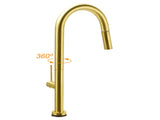 Brushed Gold Round Pull Out 2 Modes Spray Spout Kitchen Sink Tap Laundry Mixer V1233-KRD512BG